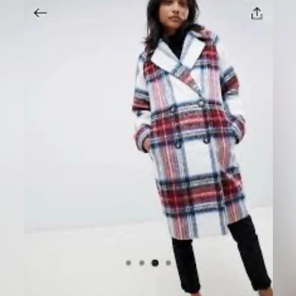 ASOS Red and Blue Plaid Trench Coat - Picture 2 of 16
